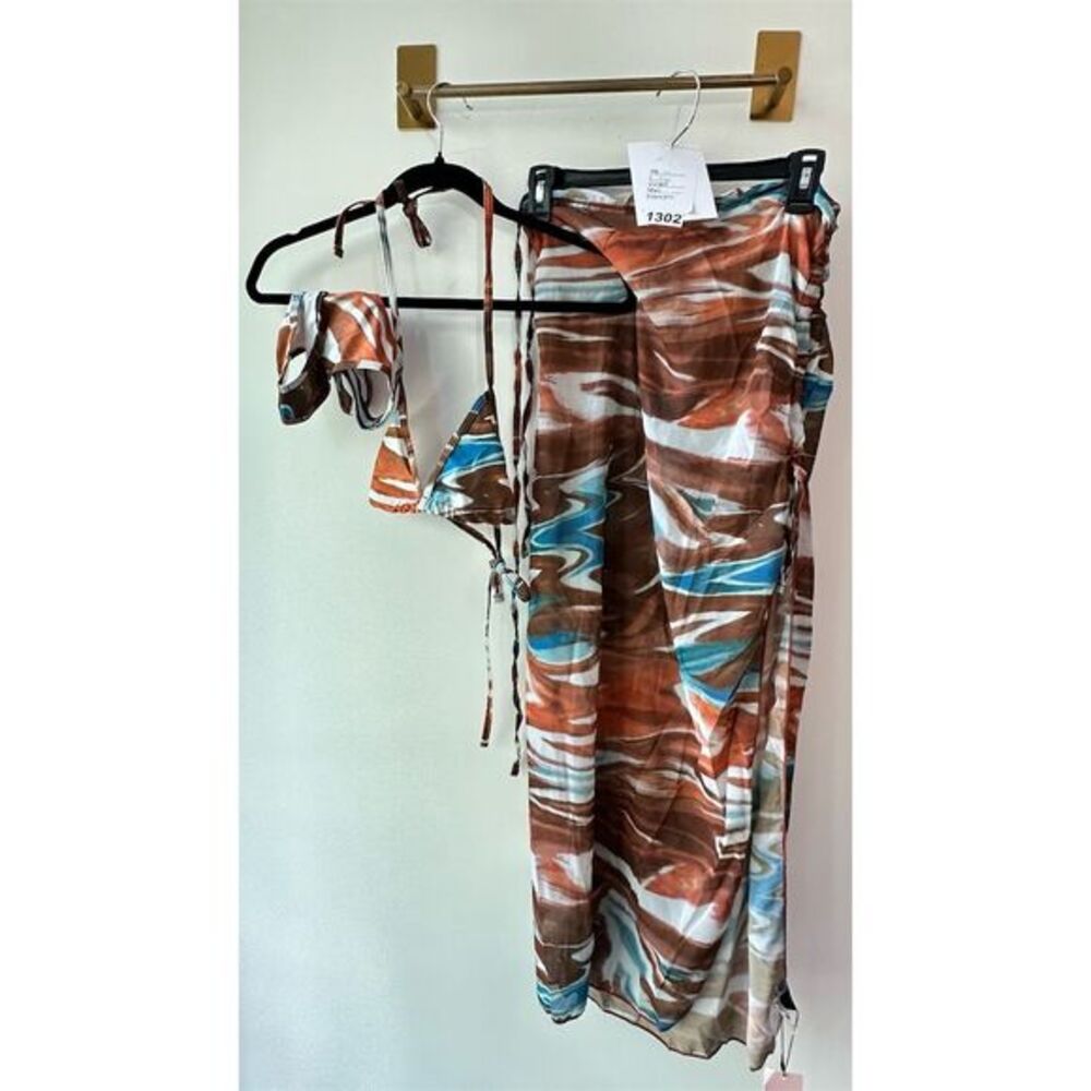 Micas Women's XS Multicolor Marble Print Bikini & Cover-Up 3-Piece Set